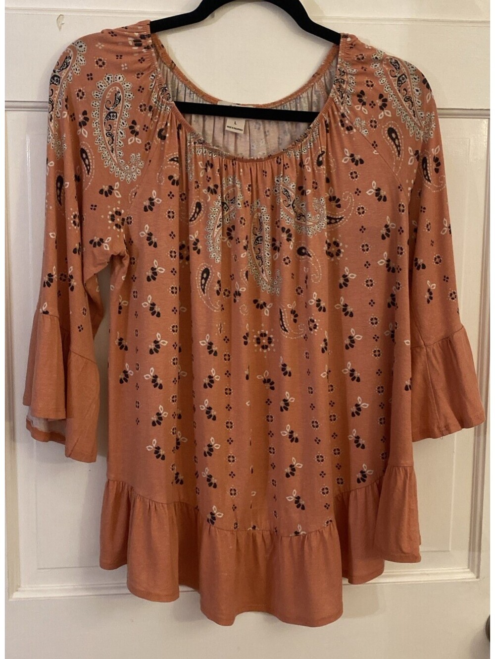 Women's Peach Color Paisley Peasant Flowy Scoop Neck Shirt by Style & Co Large